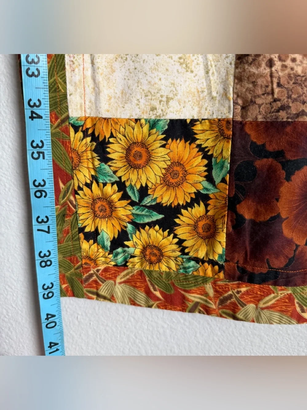 Handmade Autumn Patchwork Quilt 40” Wall Hanging Table Topper Fall Decor